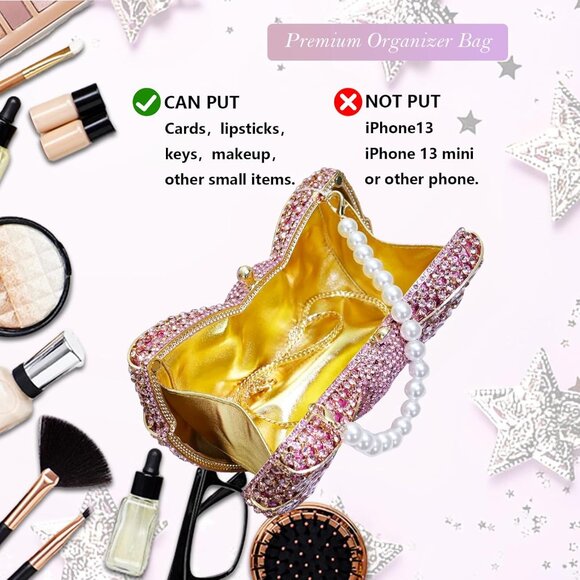 Handmade Inlay Rhinestone Bow Clutch Bag for Women, Sparkling Evening Party Wedd - Picture 5 of 6